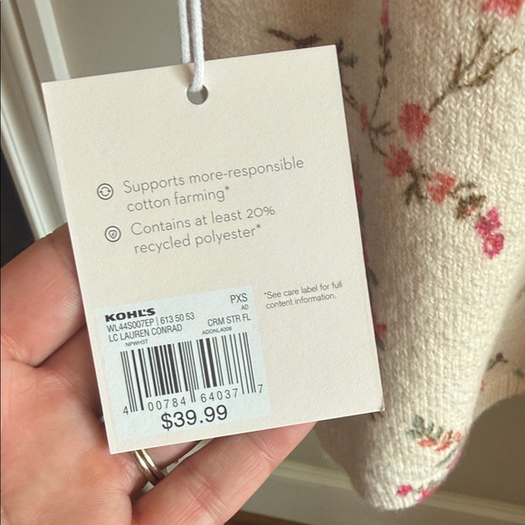 Lauren Conrad Cream Floral Short-Sleeve Knit Top - Pink & Green Floral (PXS) - Picture 4 of 5